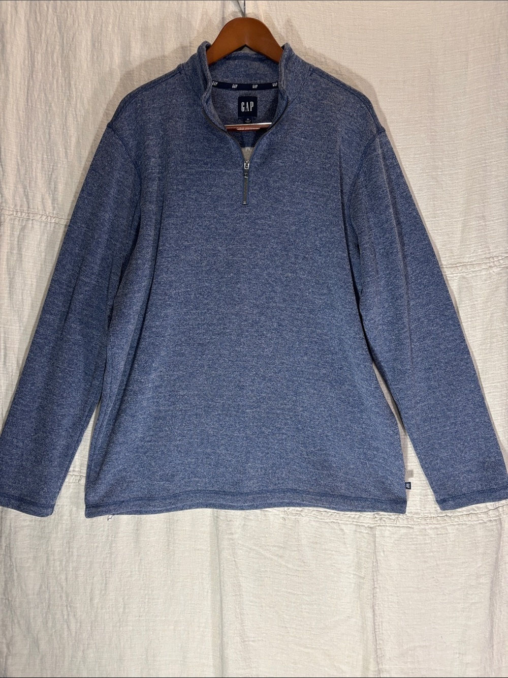 GAP Men's Heathered Blue Knit Quarter-Zip Pullover Sweater XL Cotton Poly Blend
